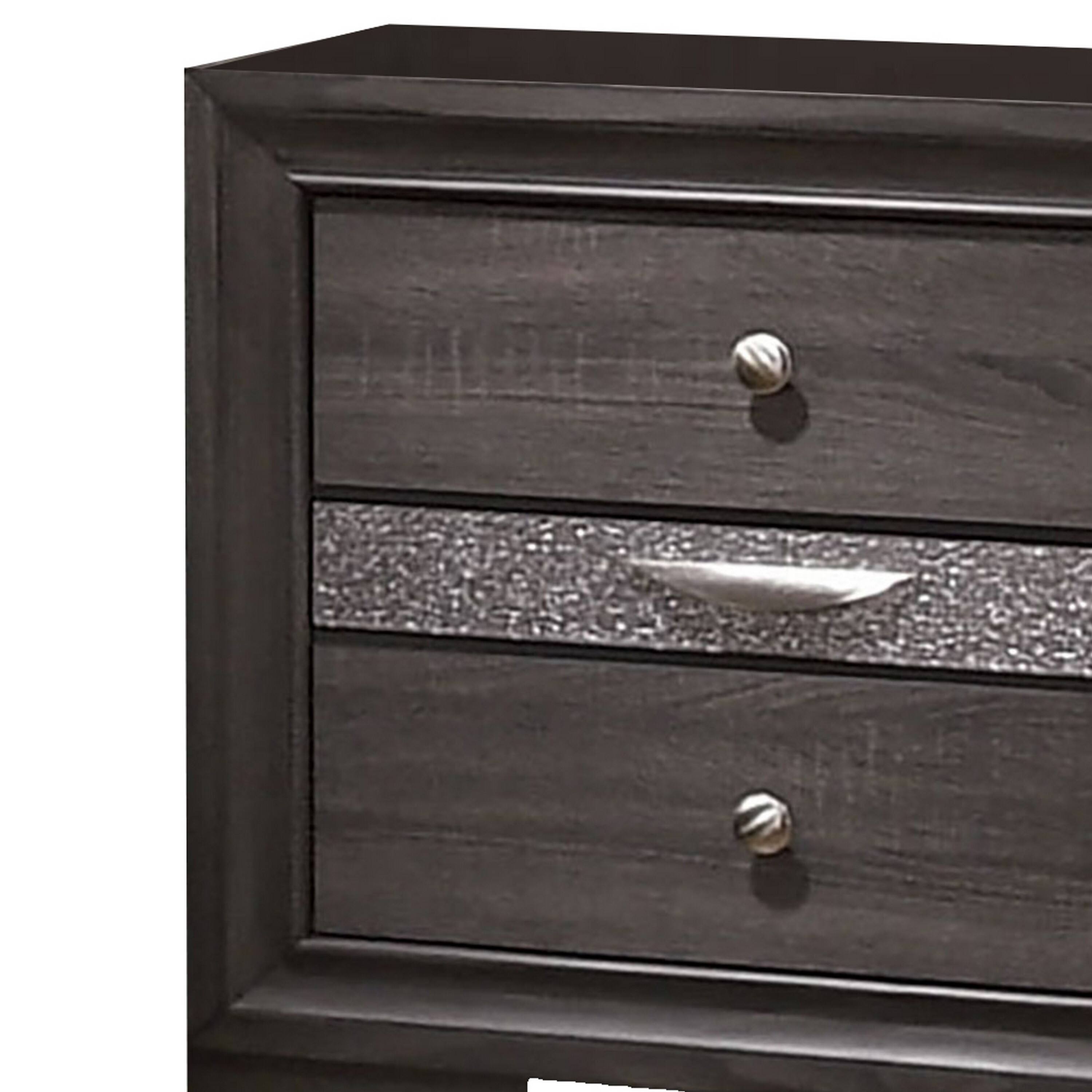 Alt View 2. Manhattan Lane - Wooden Nightstand with 2 Drawers and 1 Jewelry Drawer - Gray and silver.