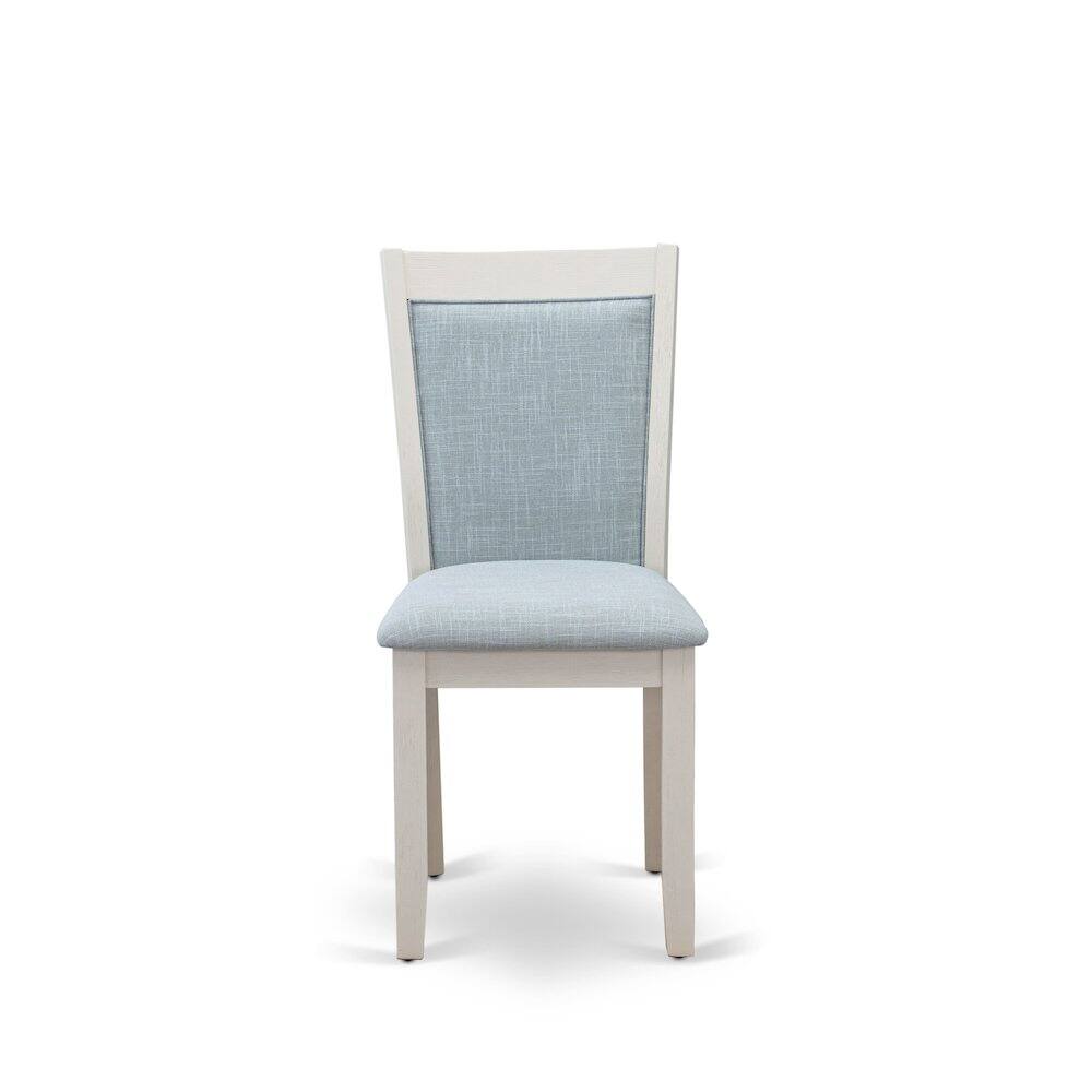 Left. East West Furniture - V026MZ015-5 5-Piece Dining Room Set Contains a Dining Table and 4 Baby Blue Upholstered Chairs - Wire Brushed Linen - Multi-Color.