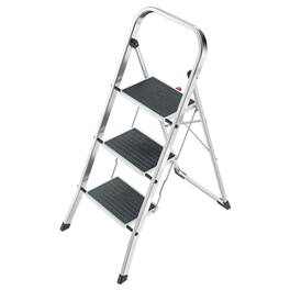 Hailo - Folding Step Stool, Non-Slip 3 Step Ladder for Home & Kitchen, K70, Silver - Metal & Black