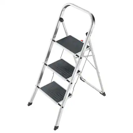 Front. Hailo - Hailo Folding Step Stool, Non-Slip 3 Step Ladder for Home & Kitchen, K70, Silver - Metal & Black.