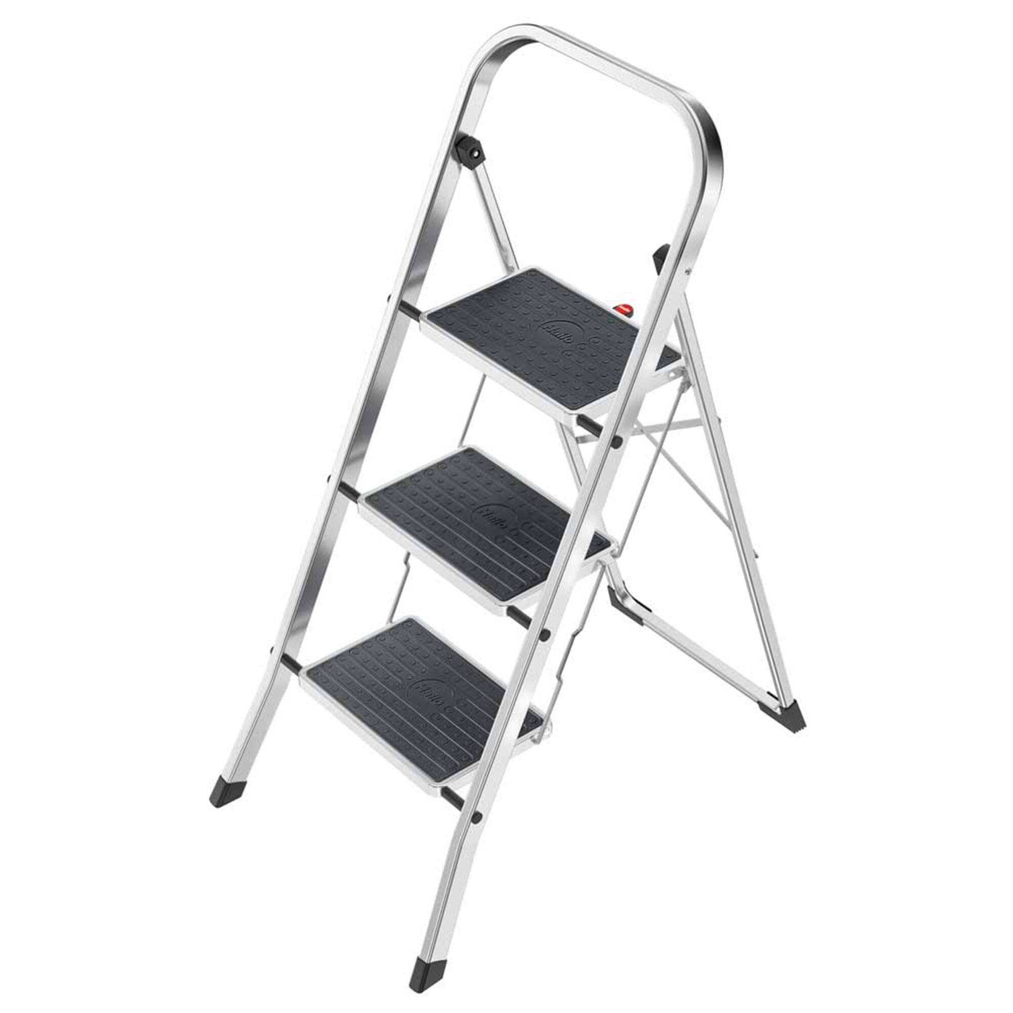 Front. Hailo - Hailo Folding Step Stool, Non-Slip 3 Step Ladder for Home & Kitchen, K70, Silver - Metal & Black.