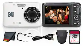 Kodak - PIXPRO FZ45 Digital Camera (White) (FZ45WH) + 64GB Card + Camera Case + Cleaning Cloth