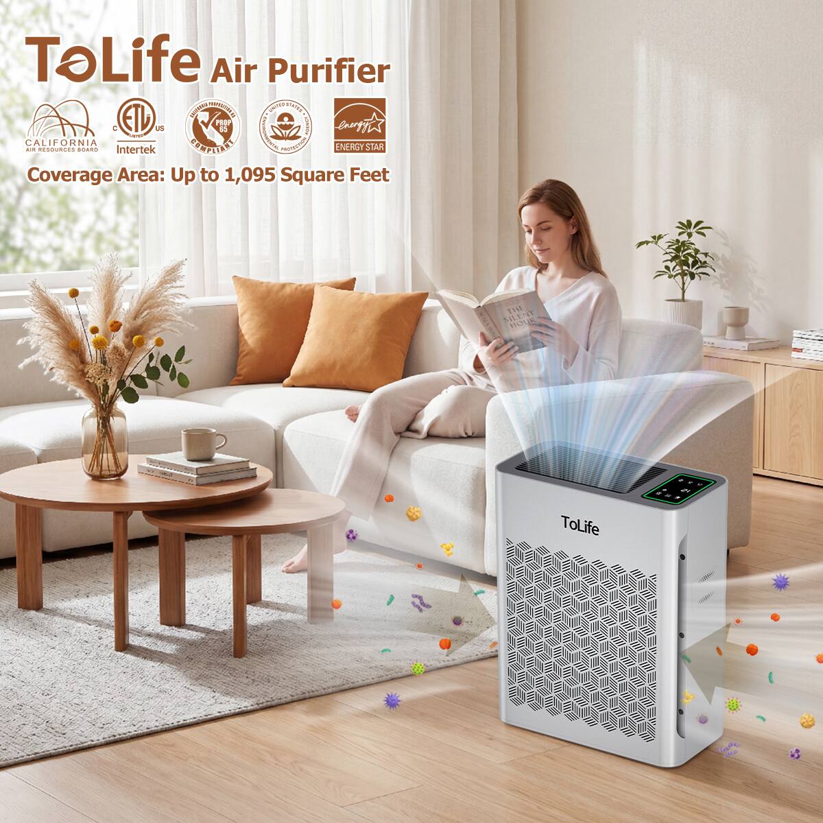 Tolife Air Purifier with Automatic Fan Control and Particle Display ...