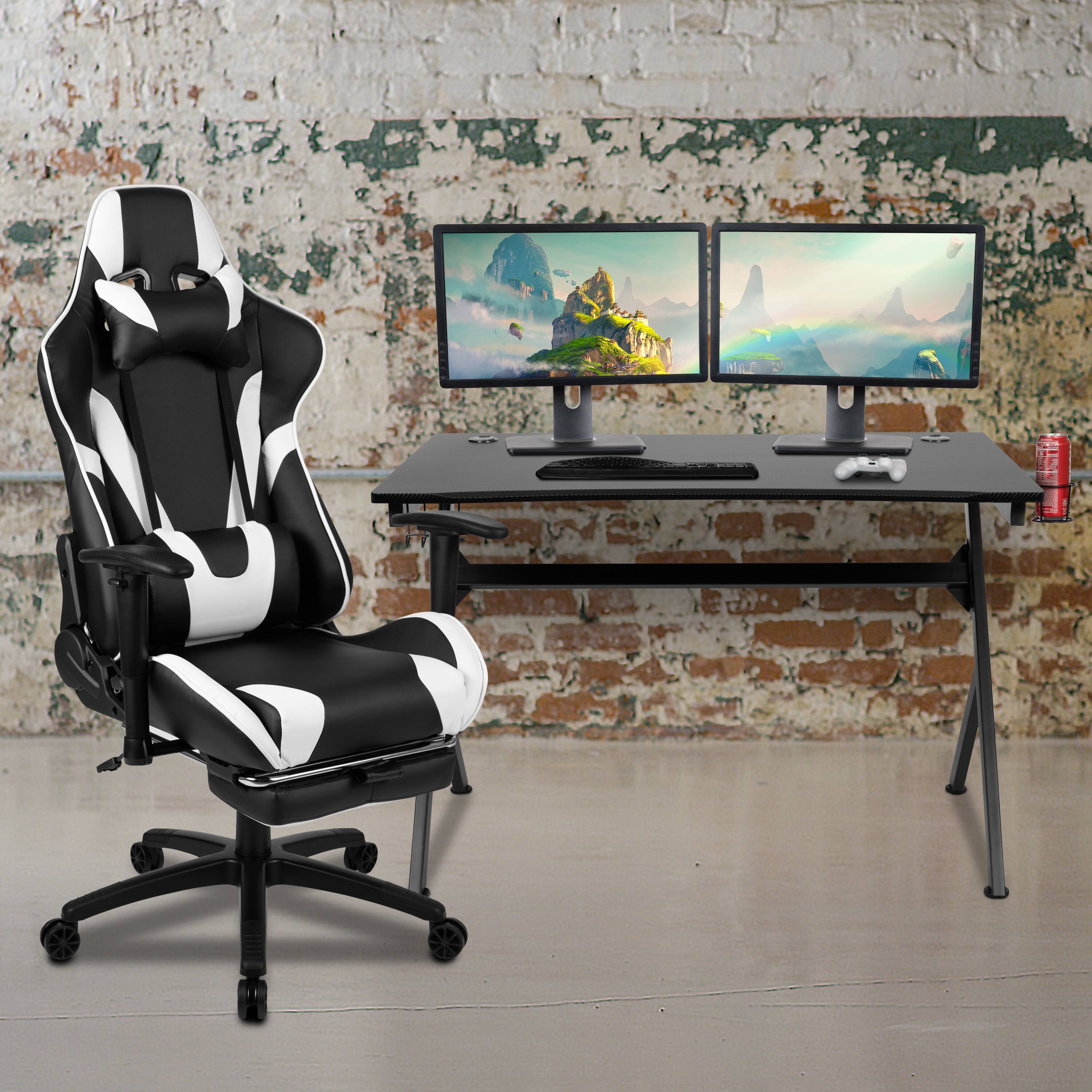 Alt View 1. Emma + Oliver - Gaming Desk Set - Cup/Headset Holder/Reclining & Footrest - Black.