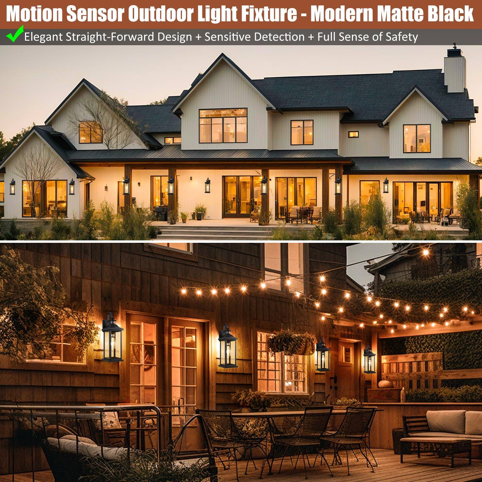 Motion Sensor Outdoor Light Fixture - Modern Matte Black

- Elegant Straight-Forward Design + Sensitive Detection + Full Sense of Safety