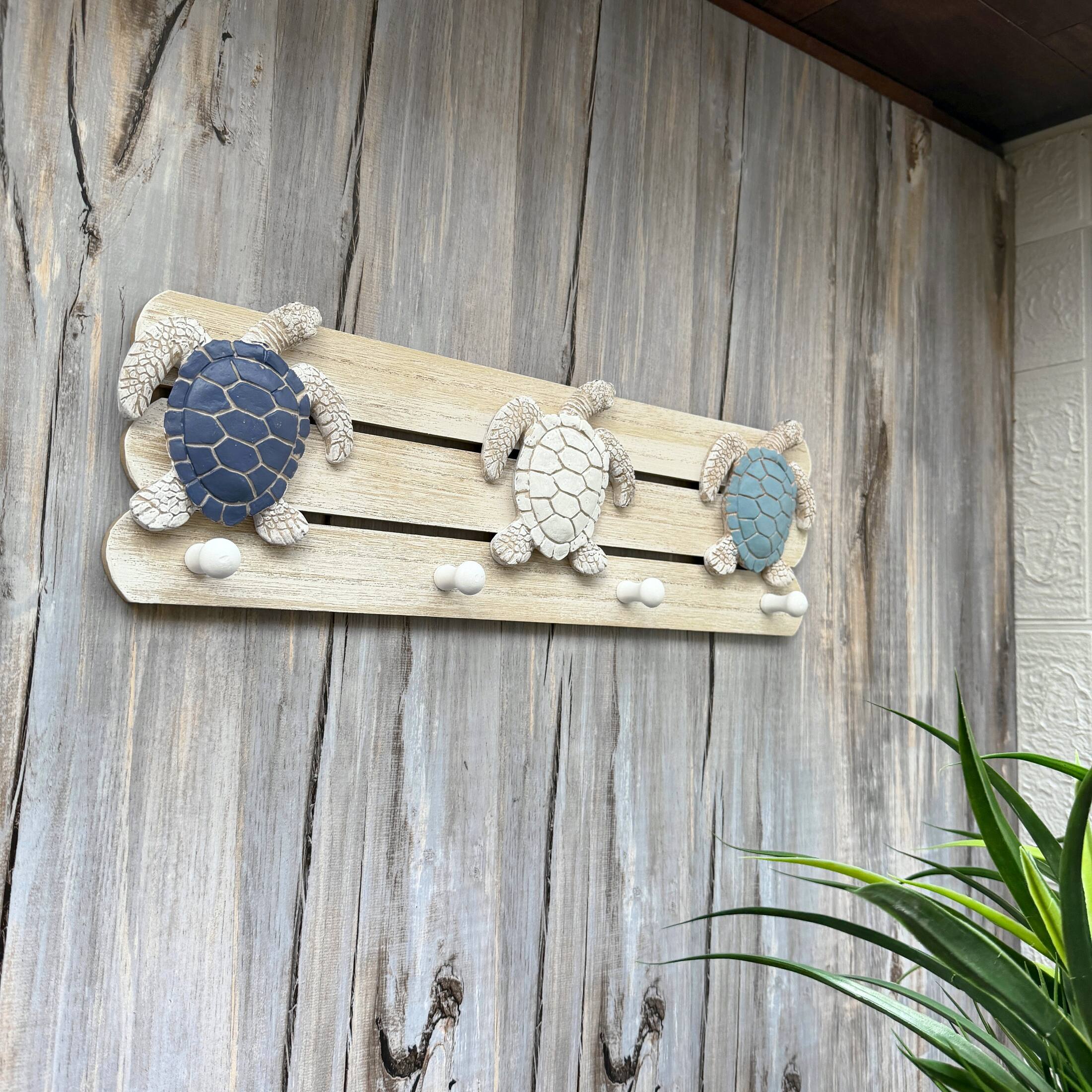 Alt View 4. Chesapeake Bay - Sea Turtle Wall Hook Rack 4 Peg Distressed Wood Resin 19 Inch Coastal - Blue.