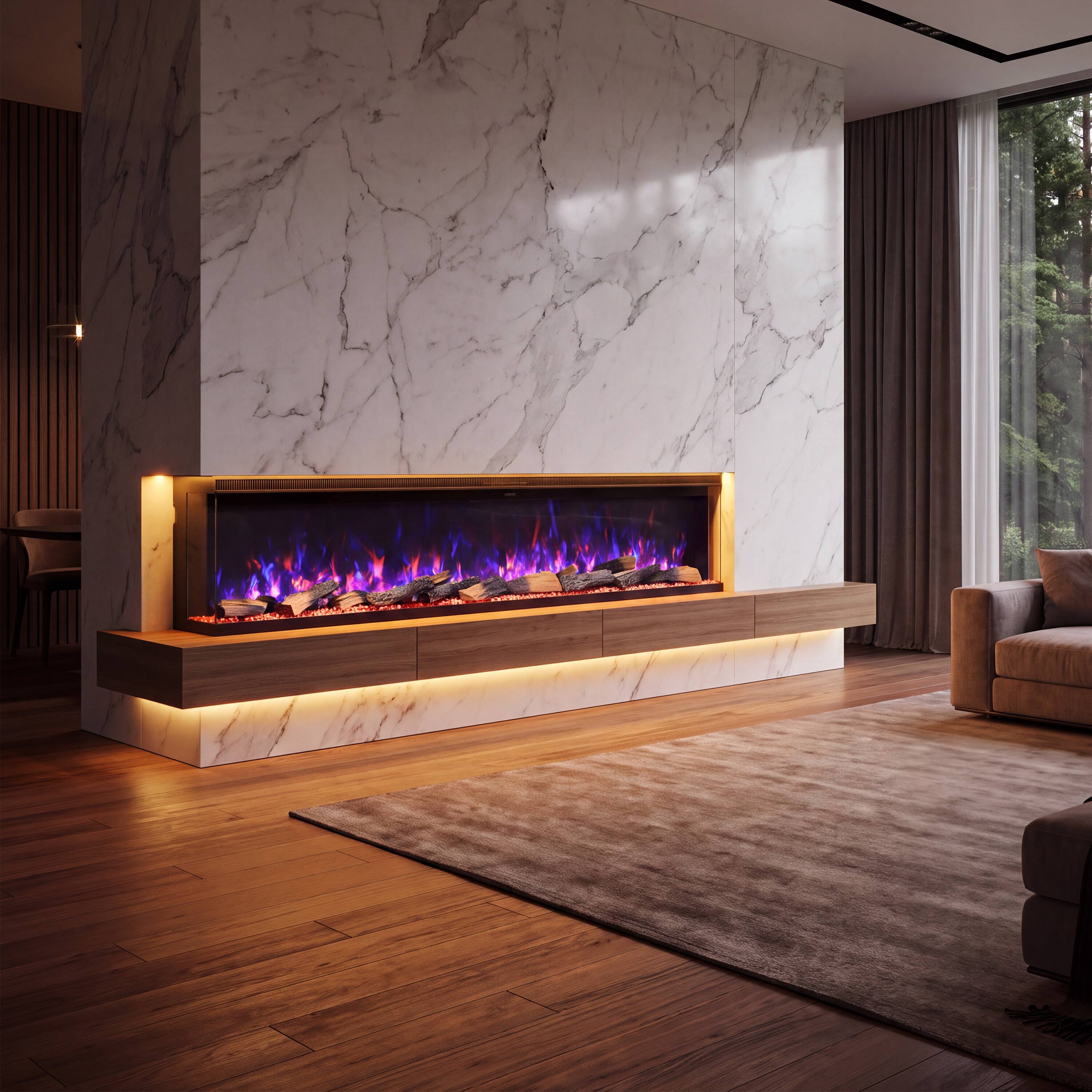 Alt View 3. Mondawe - 100" 3-Sided Smart Electric Fireplace w/ 14 Flame Colors, WiFi App and Smart Control - Black.