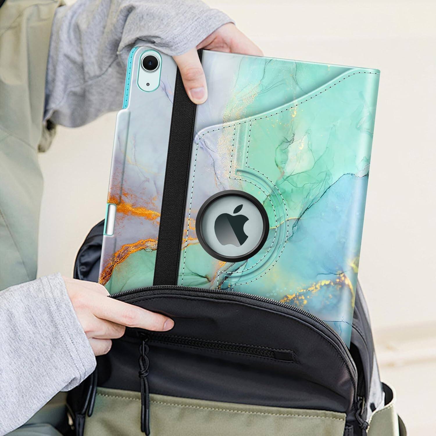 Alt View 5. Fintie - Rotating Case for iPad Air 13-inch M4/M3/M2 (2026/2025/2024) | 360° Swivel Stand Shockproof Protective Cover - Emerald Marble.