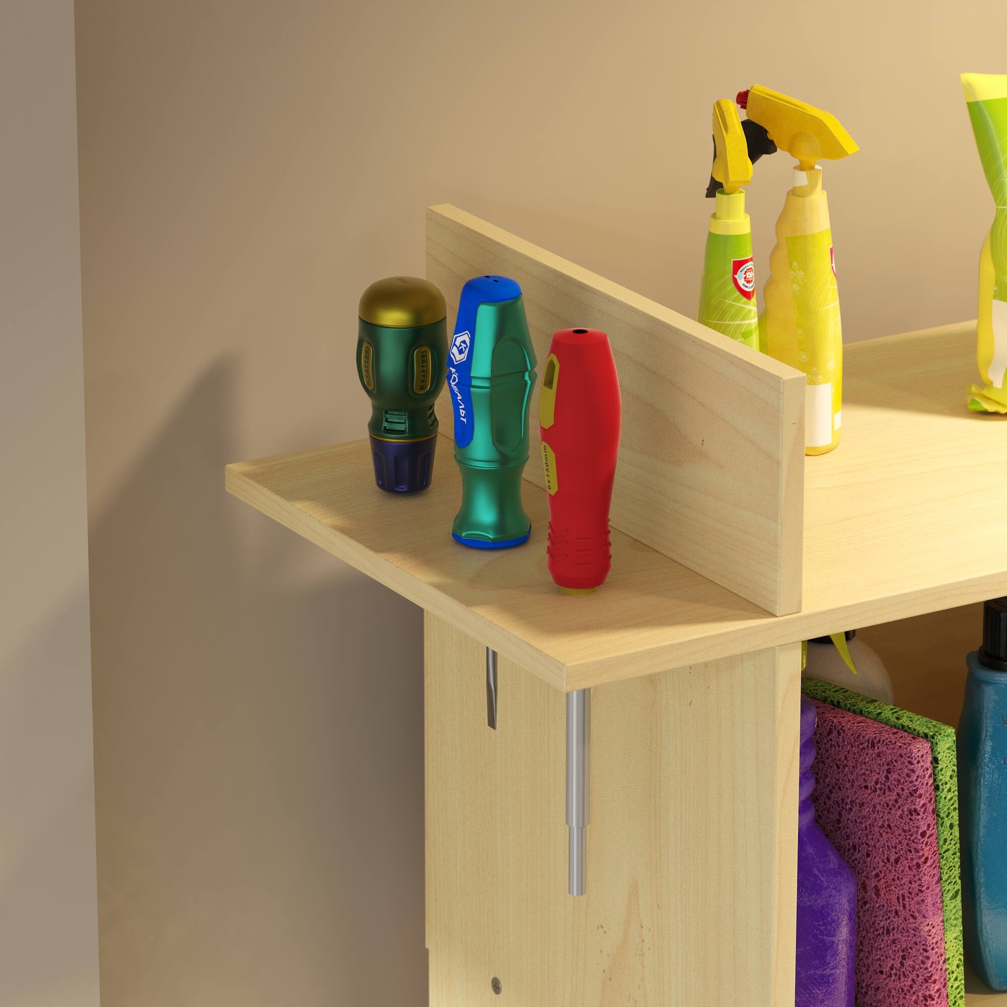 Alt View 4. Famapy - Garage Tool Storage Cabinet with Power Tool Organizer, 4-Tier Workshop Shelving for Circular Saw, Hand Tools & Parts - Wooden.