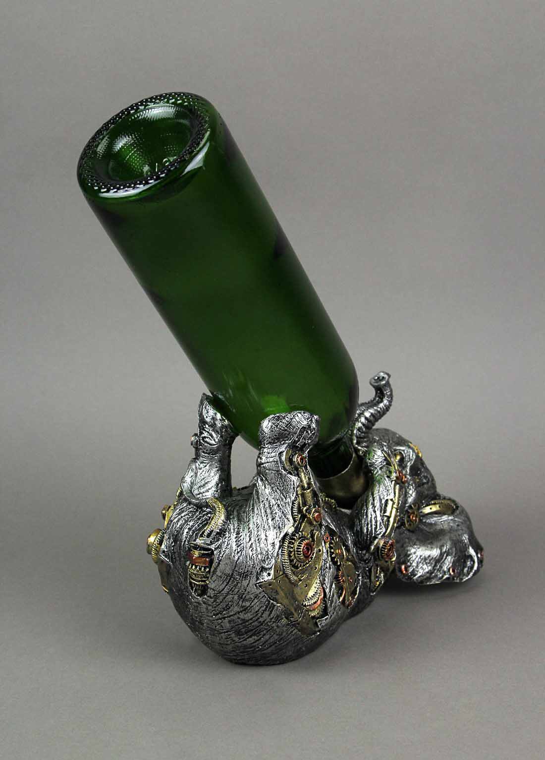 Alt View 2. Everspring Import Co. - Metallic Steampunk Elephant Decorative Single Bottle Tabletop Wine Holder Stand - Silver.