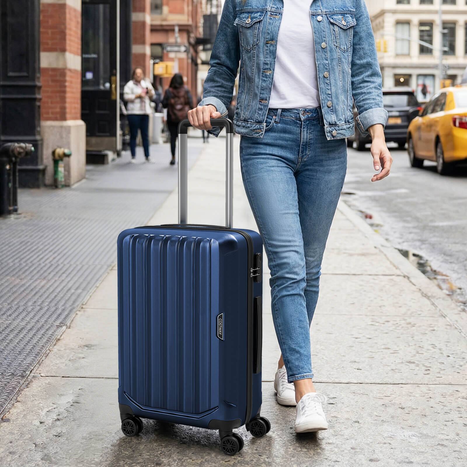 Alt View 3. Costway - Costway 3 PCS Hardside Luggage Set (20/24/28 Inch) with 8-Spinner Wheels, 3-Digital Lock - Navy.