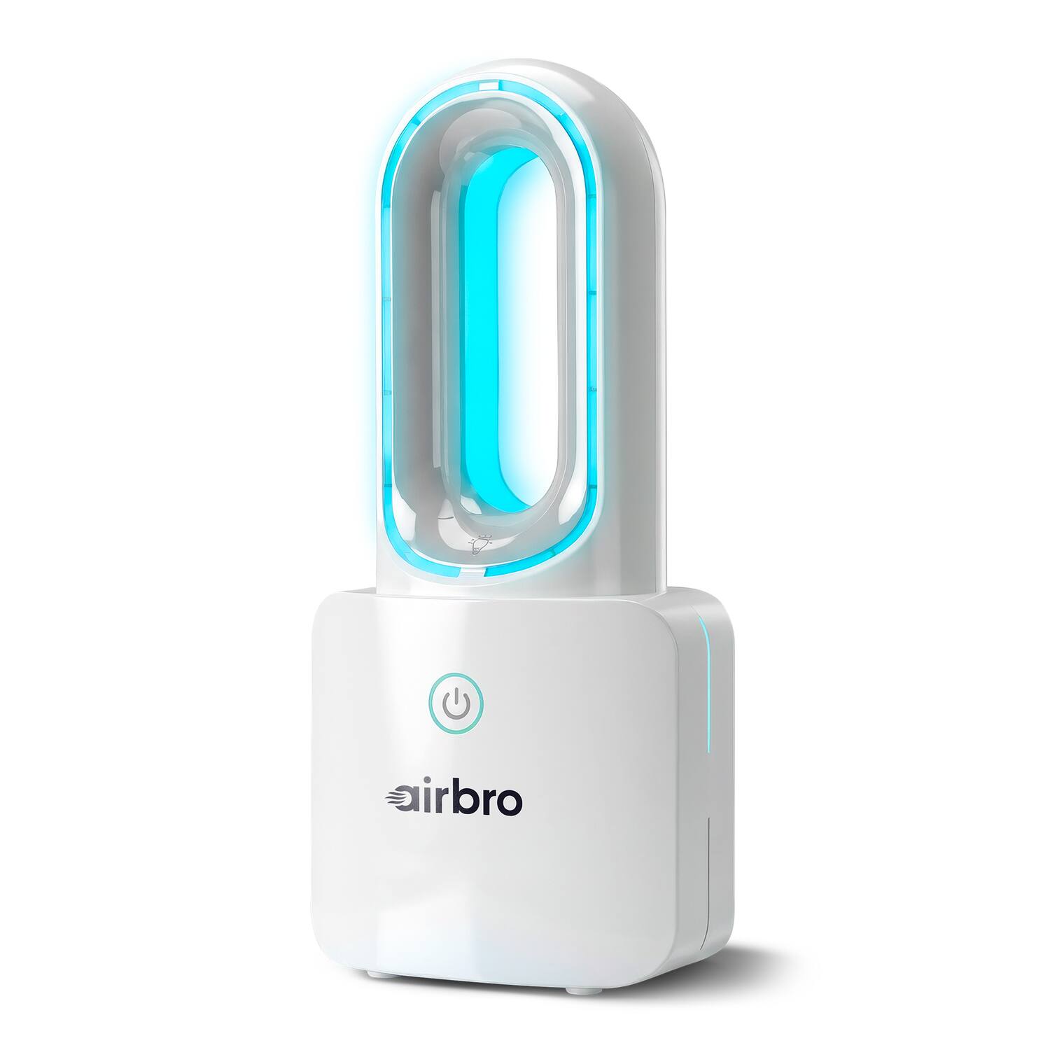Angle. Airbro - 2000mAh 5" Rechargeable Bladeless Desktop Fan, 3 Speeds, LED Lights - White.
