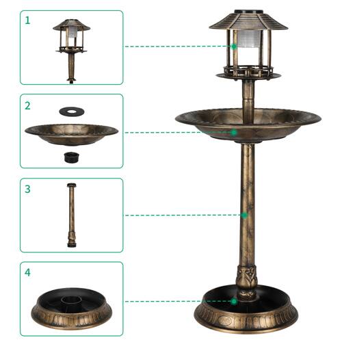Alt View 4. Winado - 42in Resin Pedestal Bird Bath, Feeder Bowl Freestanding with Solar Lamp, Planter Base for Outdoor Garden Yard Decoration - Bronze.