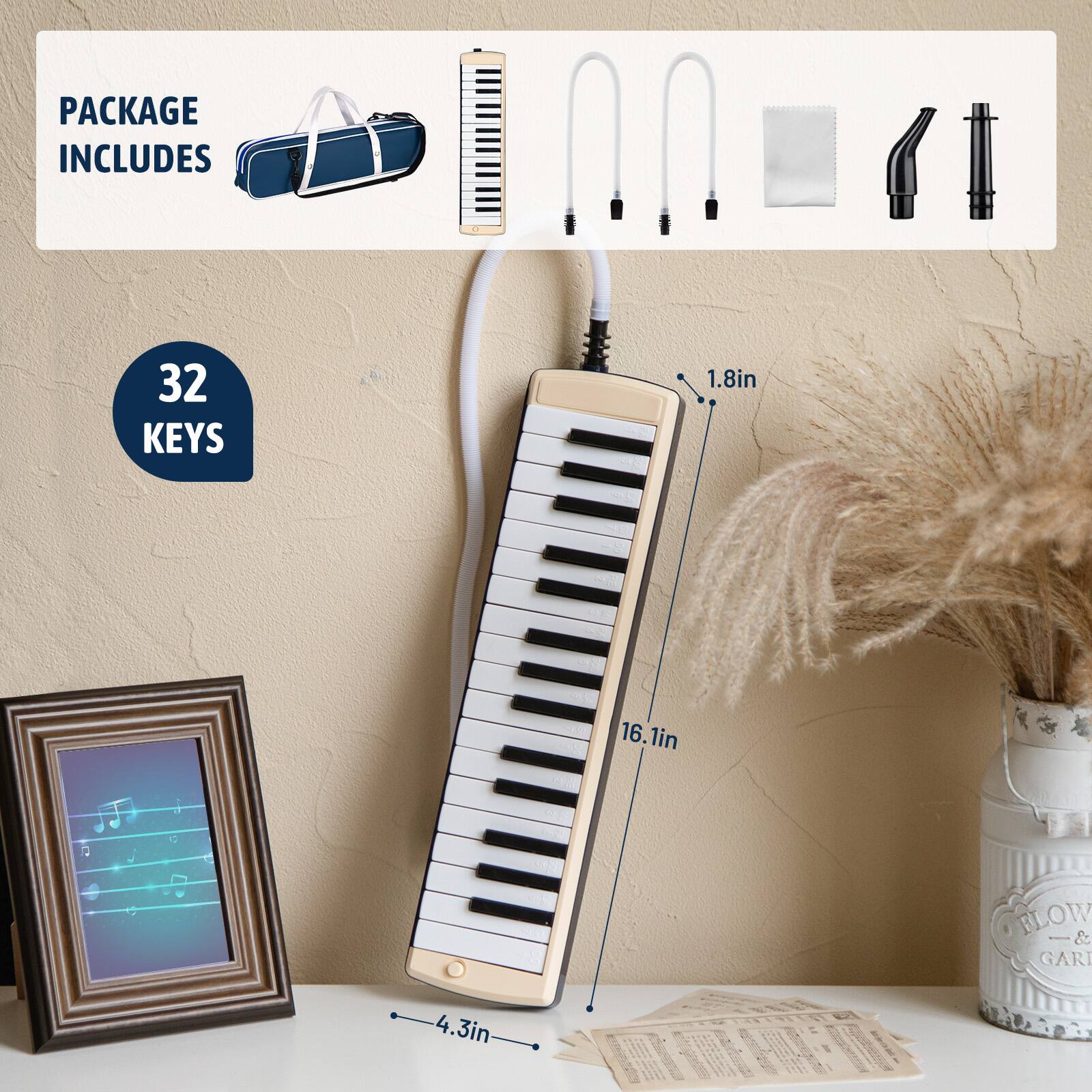 PACKAGE INCLUDES

32 KEYS

1.8in

16.1in

4.3in