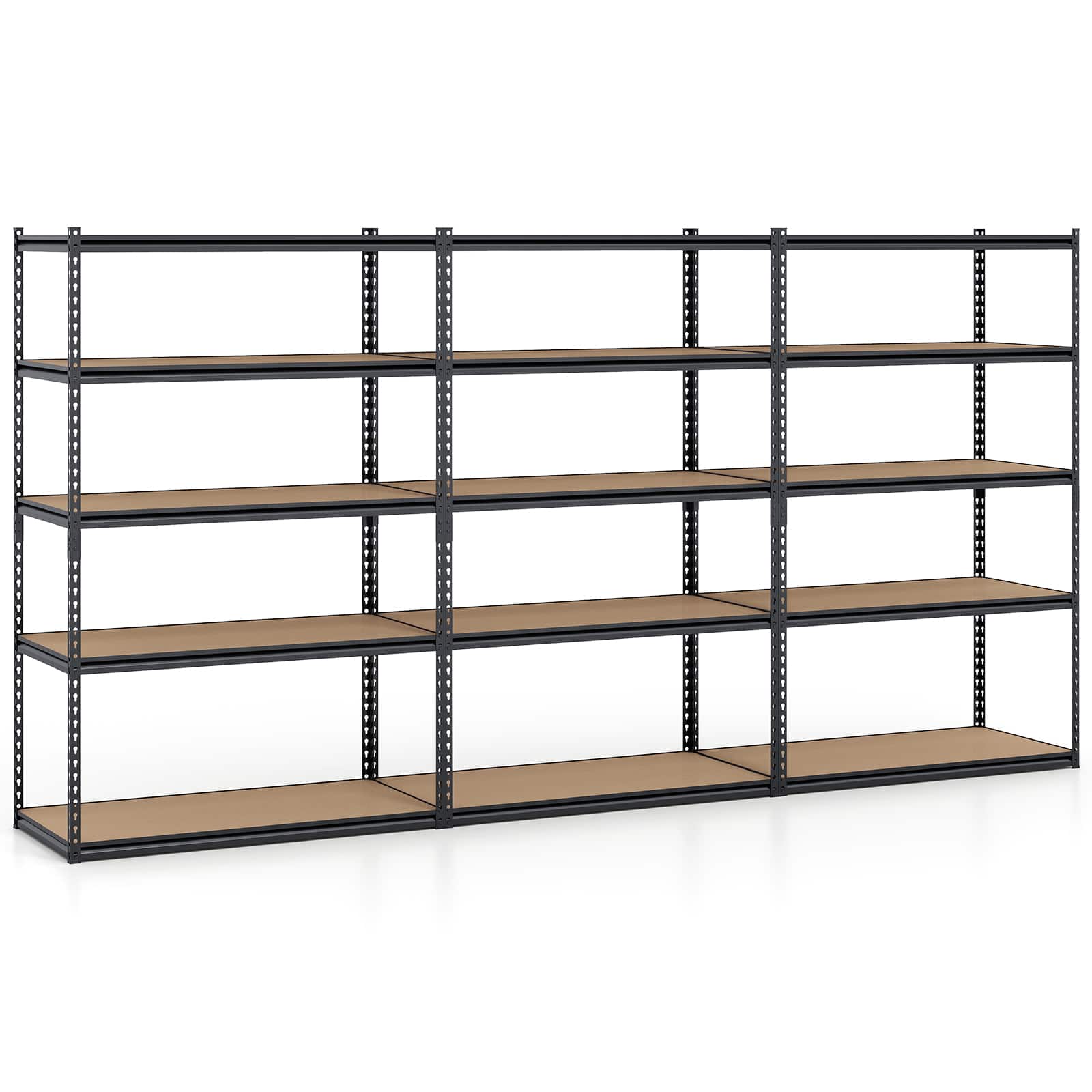 Costway - 3 PCS 72" H x 48" W x 24" D 5-Tier Garage Shelving Unit 2200 LBS Metal Shelves - Black