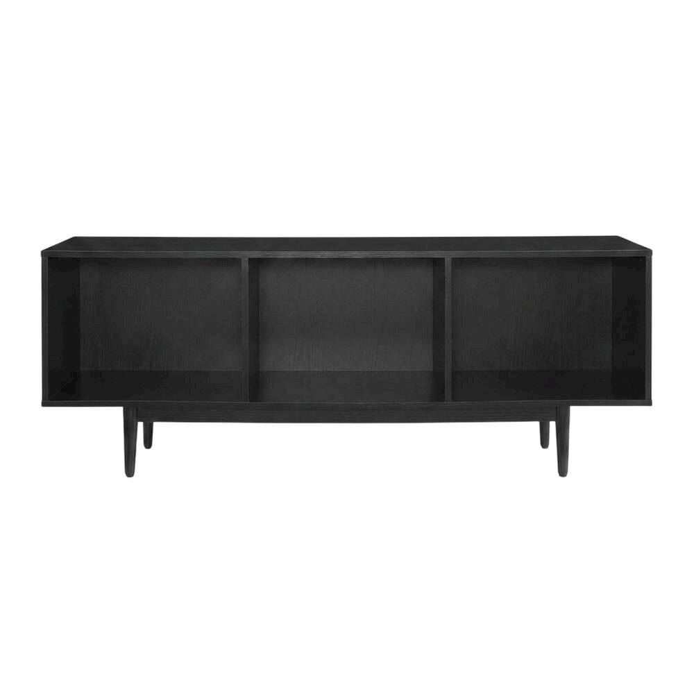 Left. FurniFact - Black Wide Record Player Stand with Extended Vinyl Storage - Black.