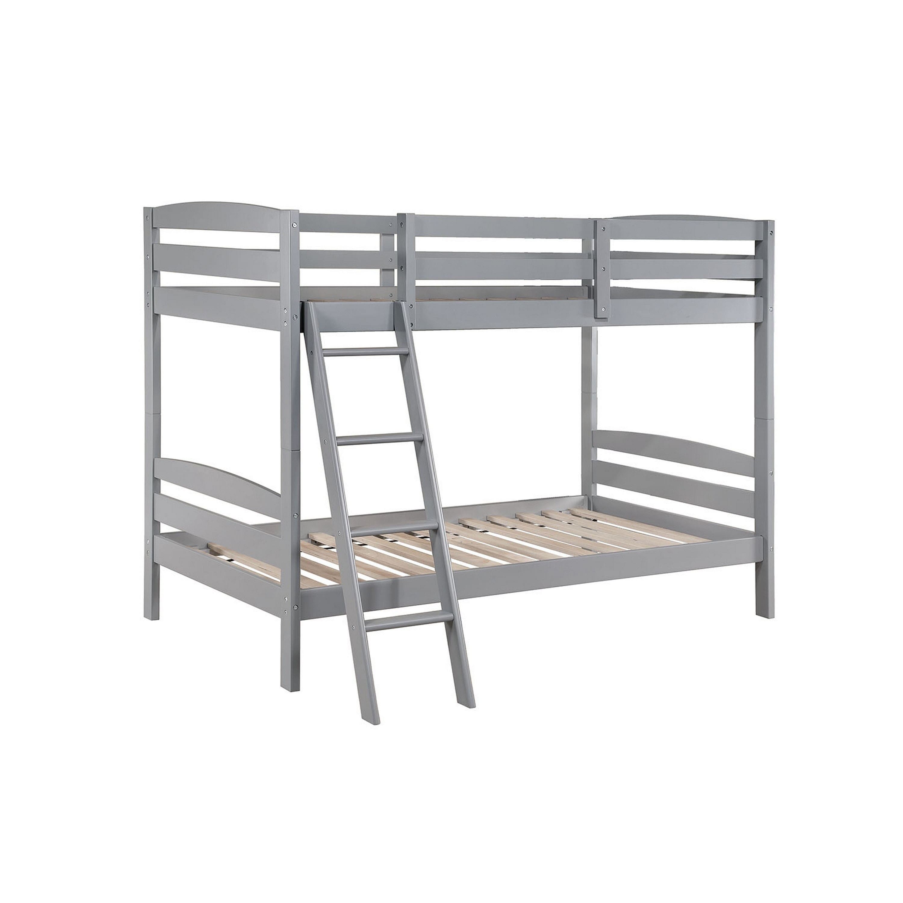 Manhattan Lane - Hina Twin Bunk Bed, Angled Ladder, Sturdy Slat Design, Gray Solid Wood - Gray