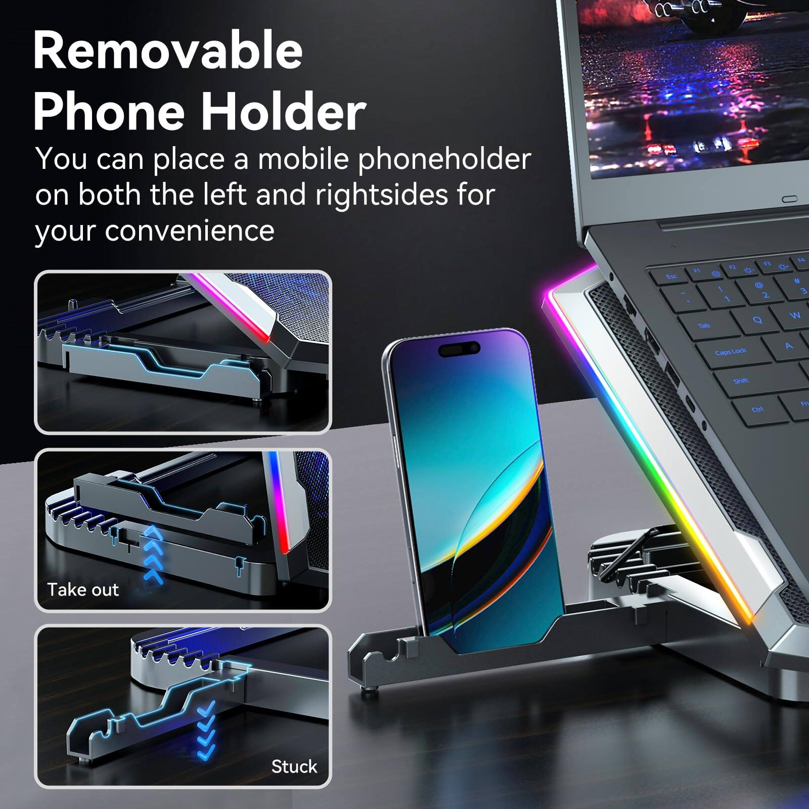 Removable Phone Holder

You can place a mobile phone holder on both the left and right sides for your convenience

Take out

Stuck