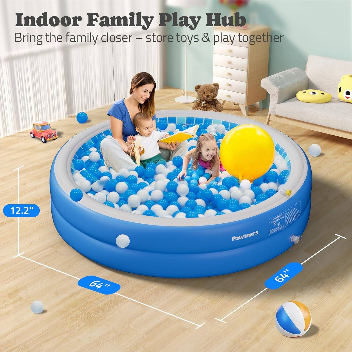 Indoor Family Play Hub  
Bring the family closer – store toys & play together  

12.2"  
64"  
64"  

Pawtners