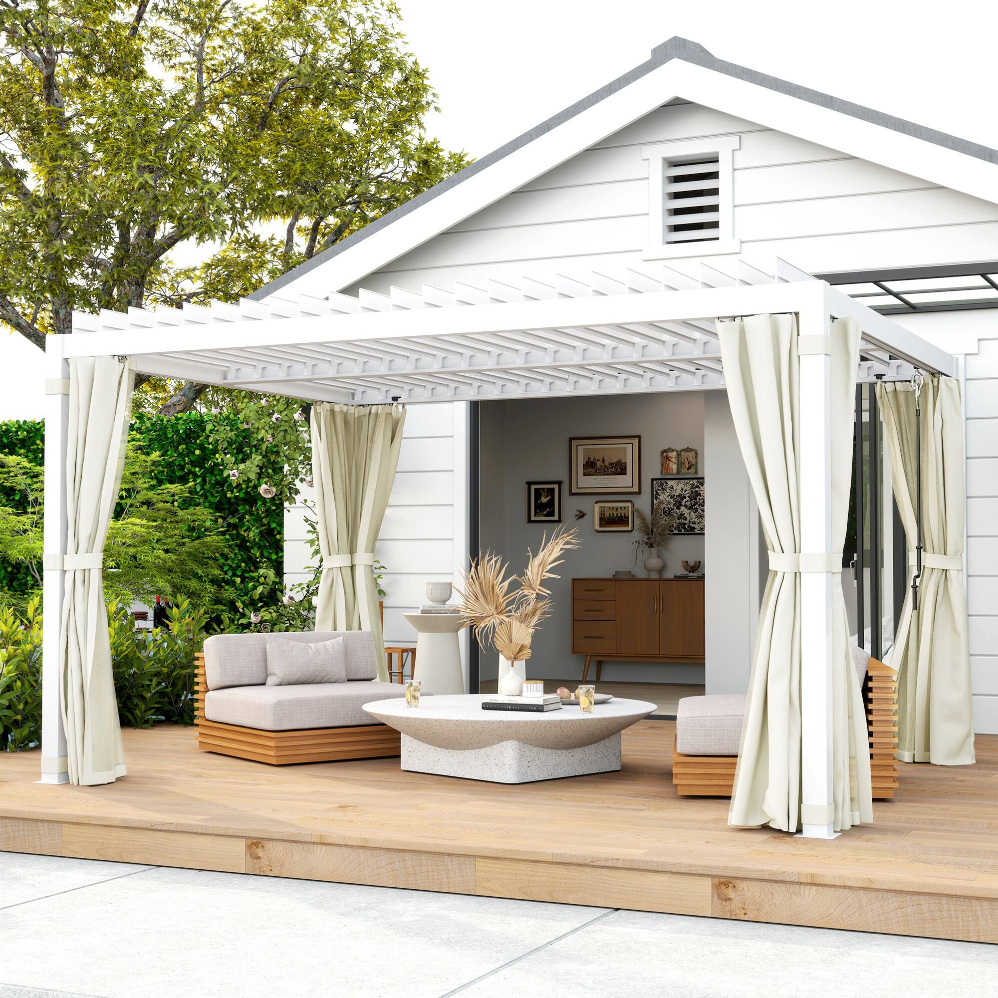 Alt View 1. Outsunny - 10' x 13' Louvered Pergola Hardtop Gazebo with Adjustable Aluminum Roof and Frame, Outdoor Pergola - Cream White.