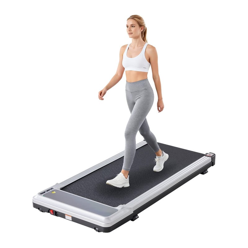 AOITUN - Quiet Under-Desk Walking Pad - Compact Slim Treadmill for Small Spaces & Home Office - Silvery