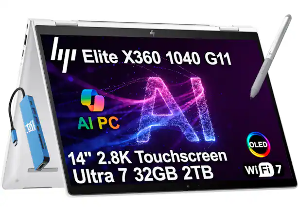 Elite X360 1040 G11
AI PC
14" 2.8K Touchscreen
Ultra 7 32GB 2TB
OLED
Wi-Fi 7