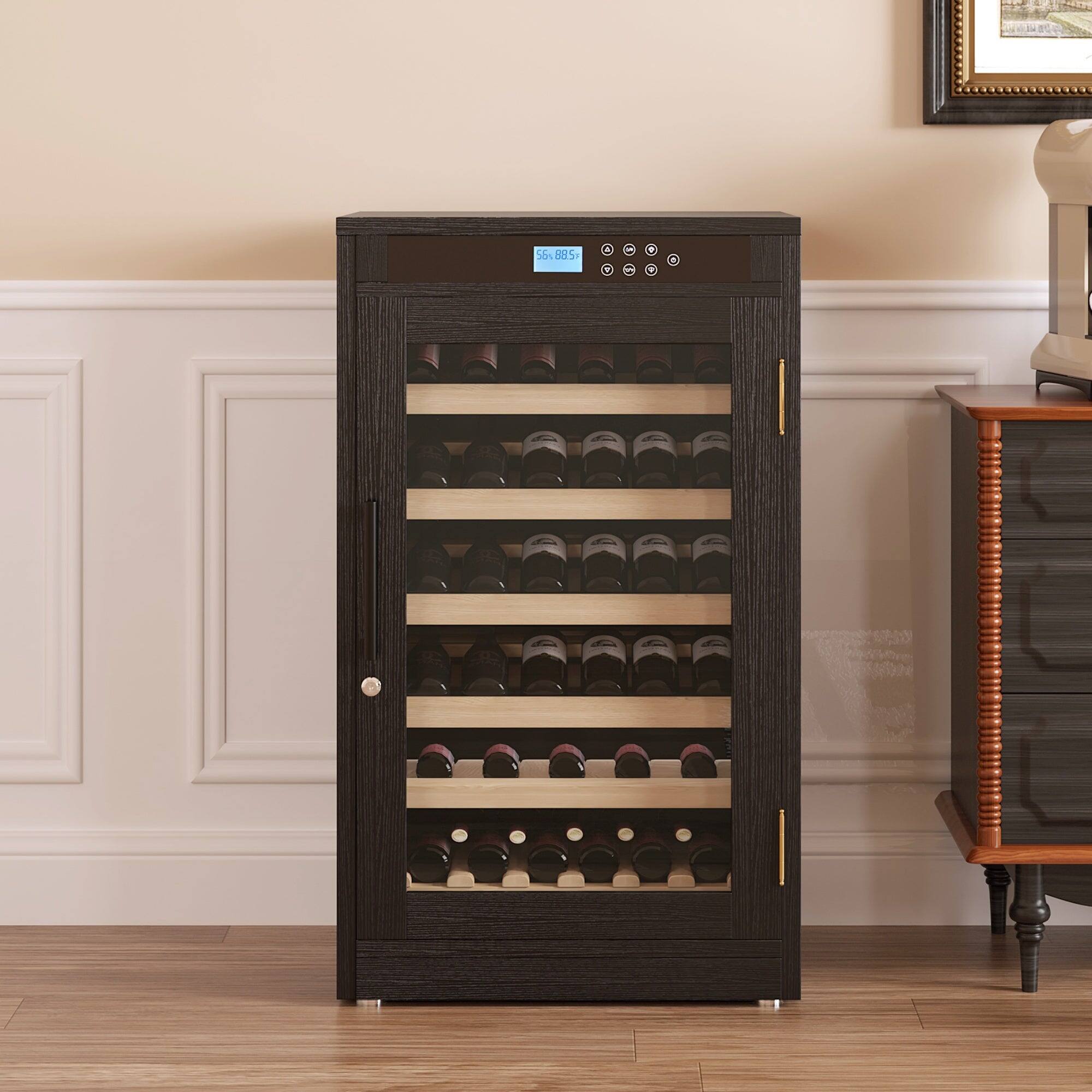 Alt View 1. Boyel Living - LED Touch Screen Wine Cabinet Wood Finish Constant Temperature Double Glass Low Noise - Black.