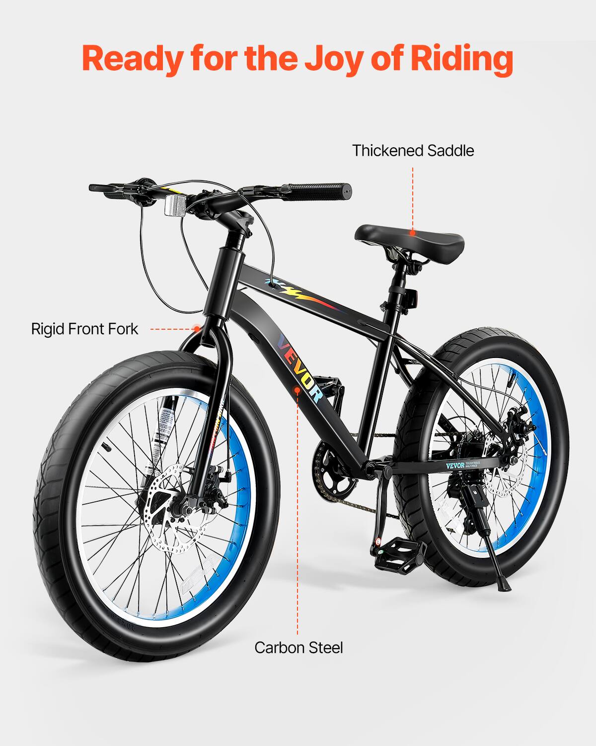 Ready for the Joy of Riding, VEVOR Carbon Steel, Thickened Saddle, Rigid Front Fork