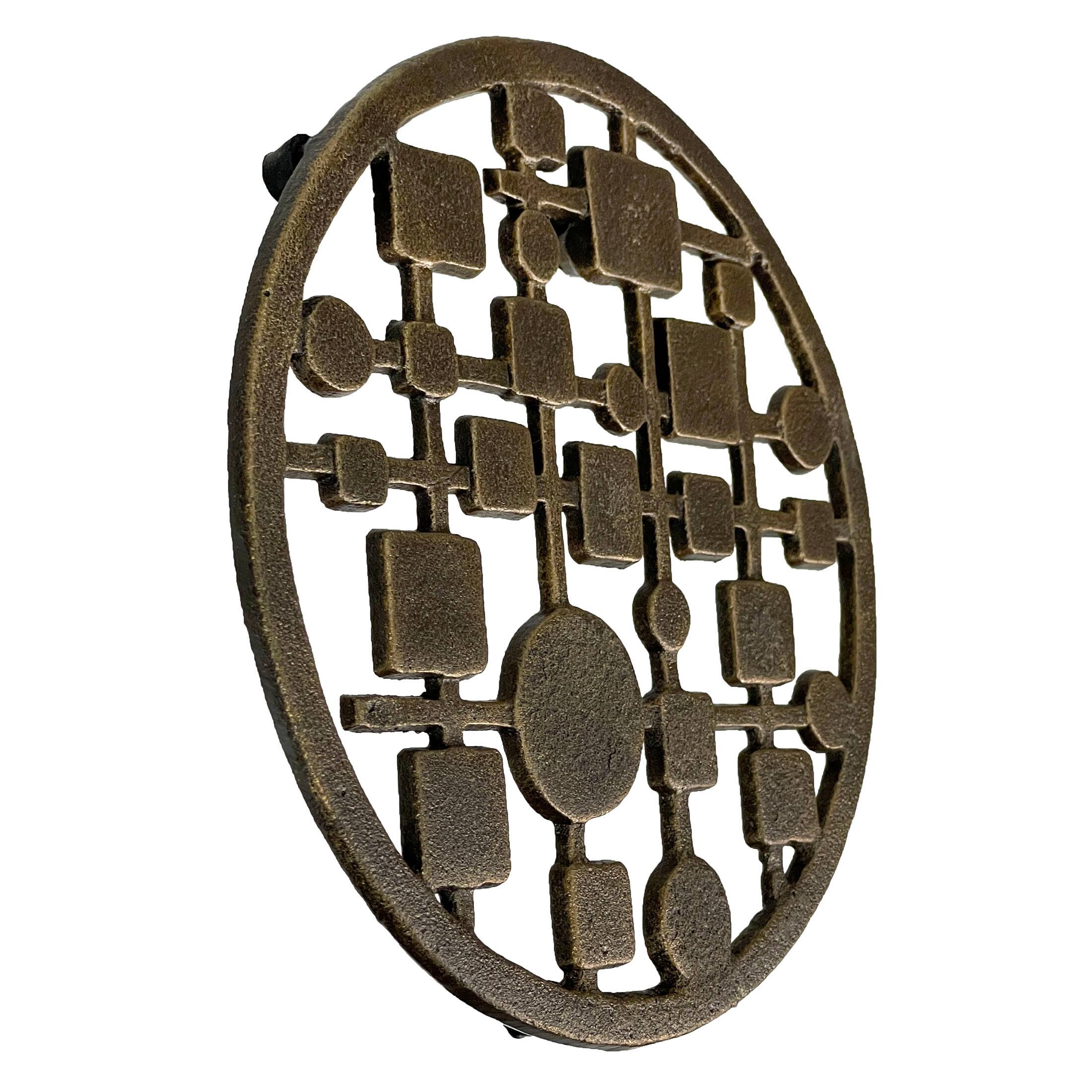 Alt View 1. Zeckos - Cast Iron Circles & Squares Trivet – Bronze, 8" Mid Century Modern Accent - Bronze.