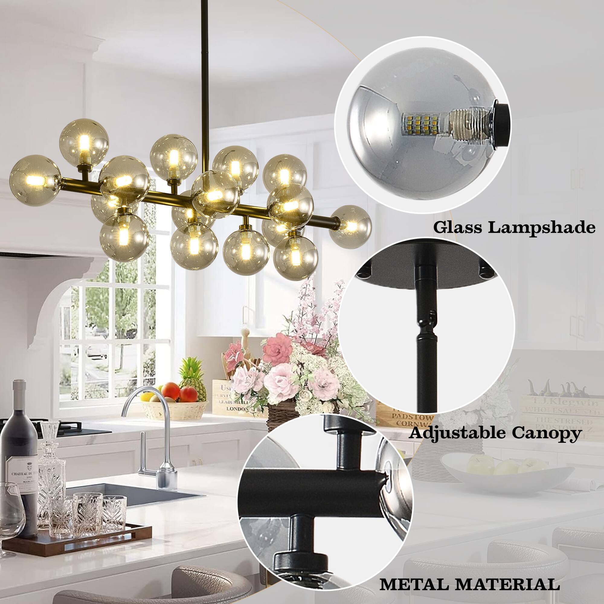 Glass Lampshade  
Adjustable Canopy  
METAL MATERIAL