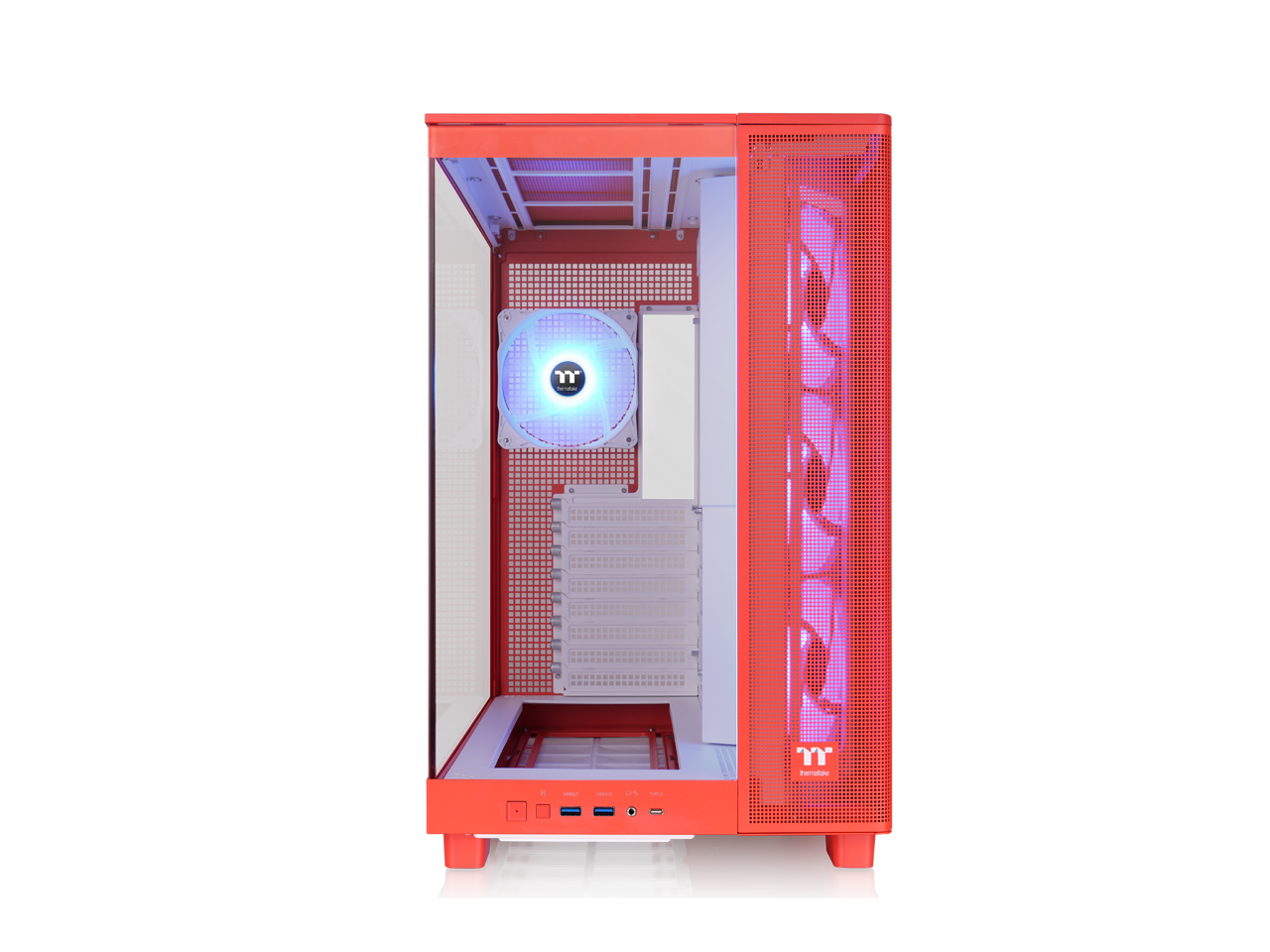 Alt View 3. Thermaltake - Thermaltake View 380 XL TG ARGB Case, 4x120mm Fans, 360mm Rad, 420mm GPU, Dual Chamber, Orange - Flaming Orange.