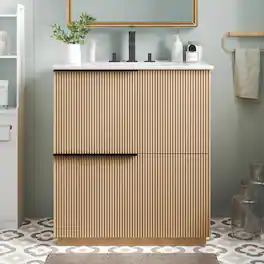 Loheer - 2.5 ft Bathroom Vanity with Ceramic Sink and Soft-Close Drawers - Natural