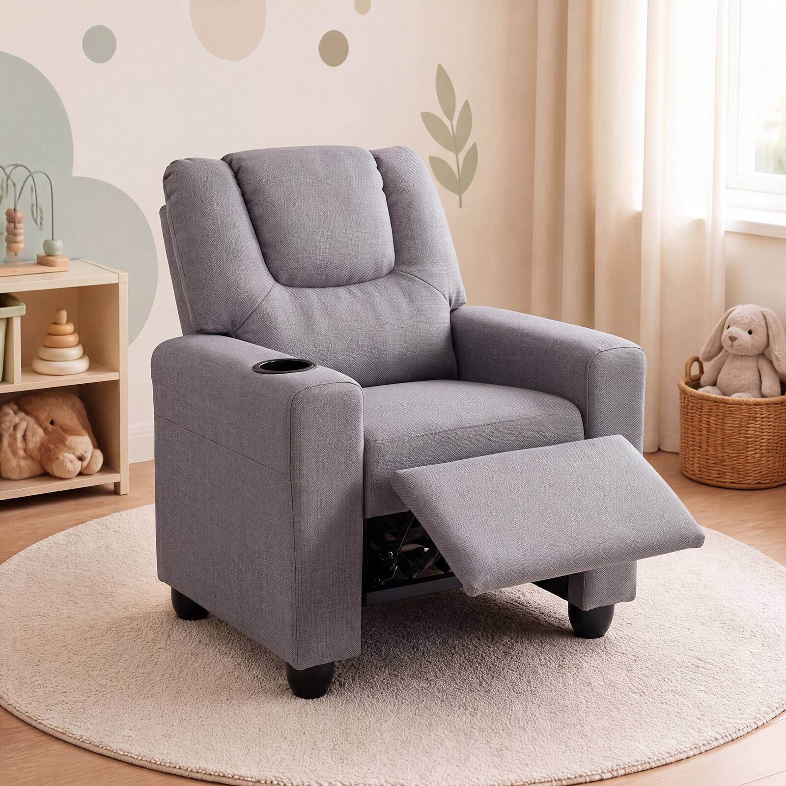 Alt View 1. Costway - Costway Kids Recliner with Cup Holder with Adjustable Backrest & Footrest for Boys & Girls - Gray.