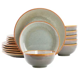 Elama - Wilma 18 Piece Round Stoneware Dinnerware Set - Light Blue