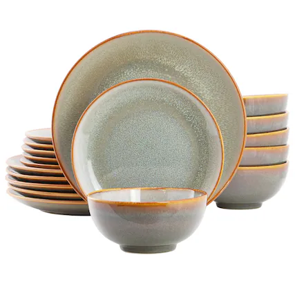 Front. Elama - Elama Wilma 18 Piece Round Stoneware Dinnerware Set in Light Blue - Light Blue.