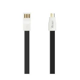 Reiko - Flat Magnetic Gold Plated Micro Usb Data Cable 0.7 Foot In - Black