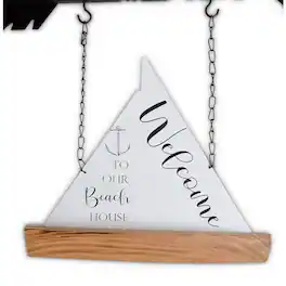 K&K Interiors - Enamel and Wood Welcome Sailboat Arrow Replacement Sign 10.5 inch - Arrow Sold Separately - White