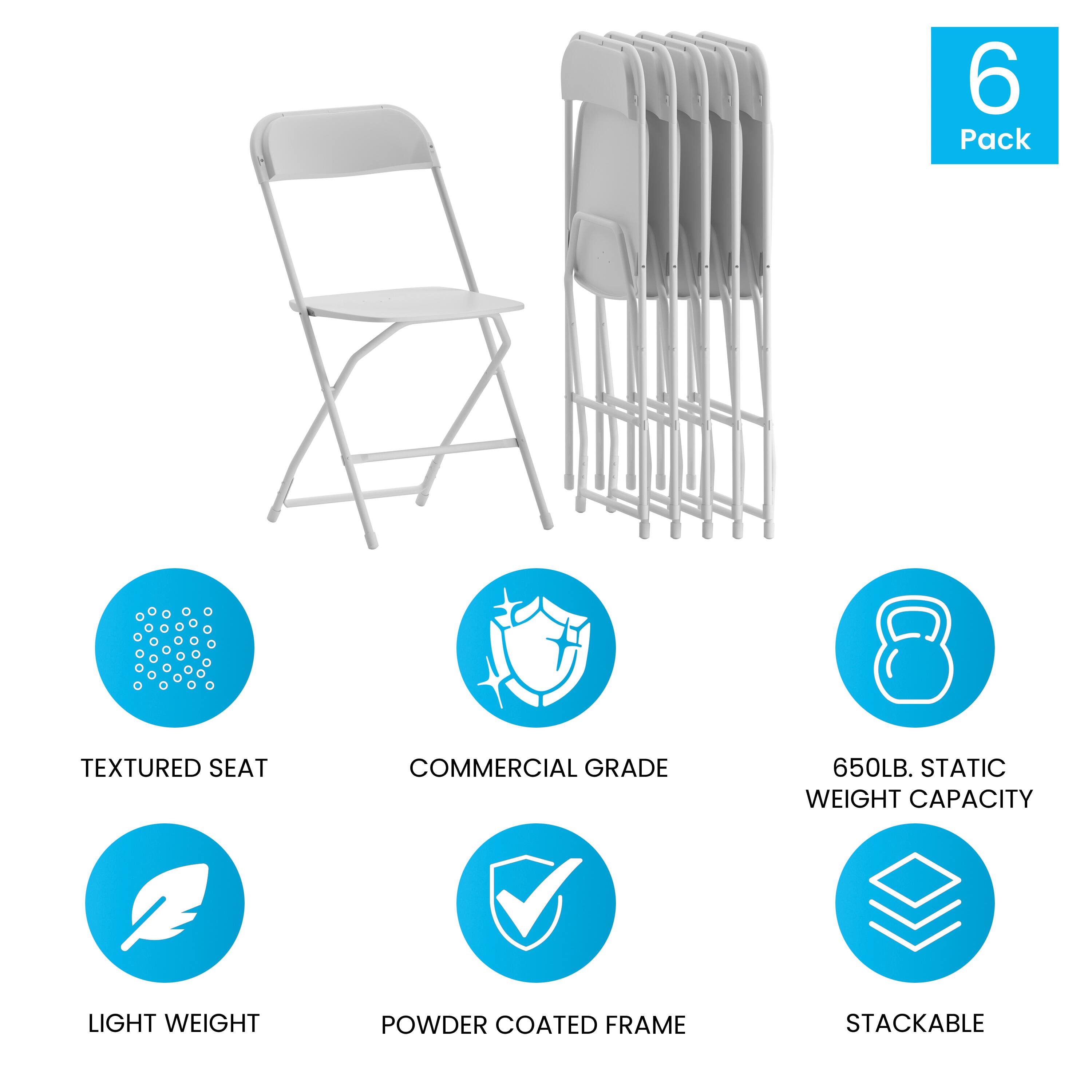 6 Pack  
TEXTURED SEAT  
COMMERCIAL GRADE  
650LB. STATIC WEIGHT CAPACITY  
LIGHT WEIGHT  
POWDER COATED FRAME  
STACKABLE