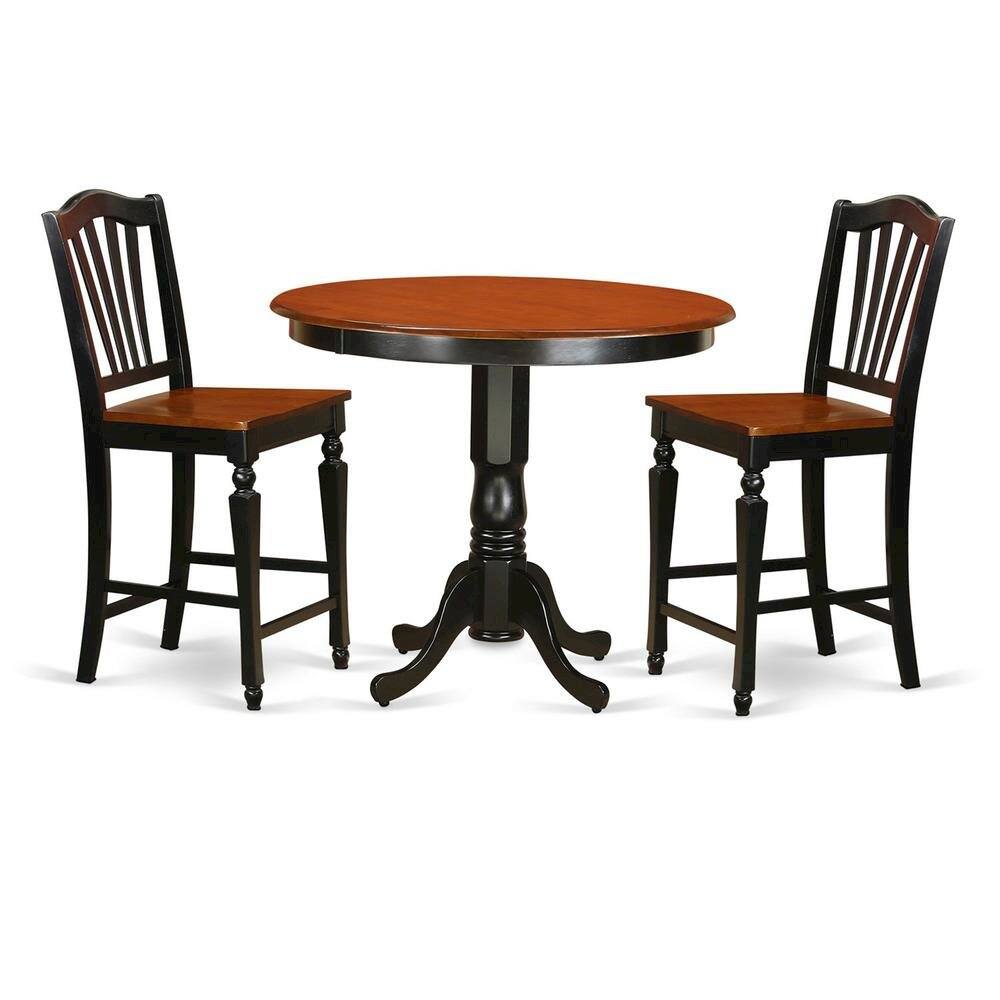 Angle. FurniFact - Elegant High Top Table and Chairs – 3 Piece Dining Table Set - Black & Cherry.