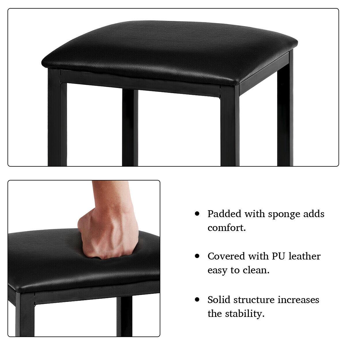 Padded with sponge adds comfort. Covered with PU leather easy to clean. Solid structure increases the stability.