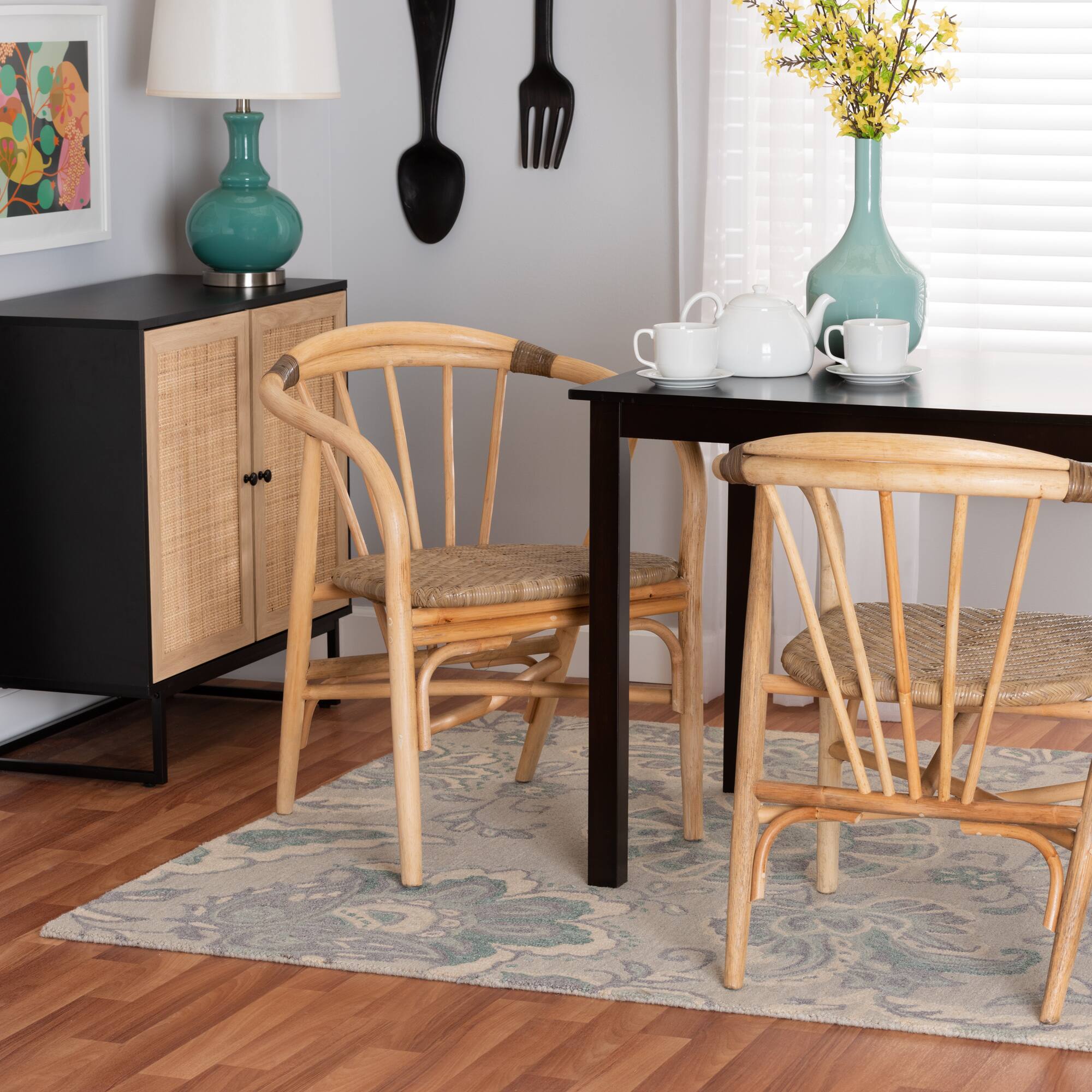 Alt View 4. bali & pari - Kyoto Modern Bohemian Rattan Dining Chair - Natural Brown.