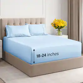 CGK Linens - Extra Deep Pocket 4 Piece Sheet Set - Soft Bed Sheets, Fits 18"-24" Mattresses - King - Light Blue