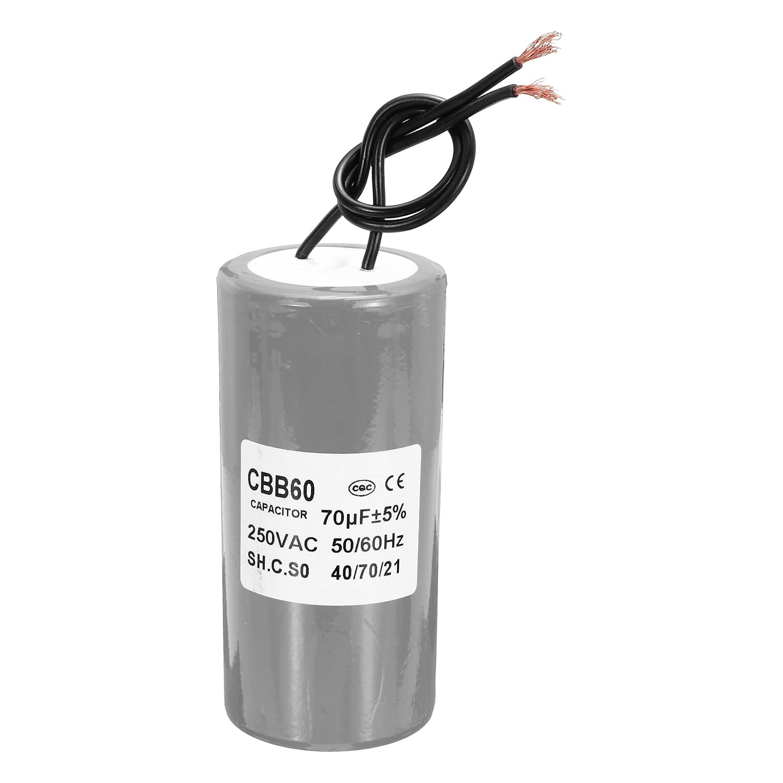 Unique Bargains - 70uF CBB60 Running Capacitor, AC 250V 2 Wires 50/60Hz Cylinder 100x50mm Grey for Water Pumps, Washing Machines - Gray