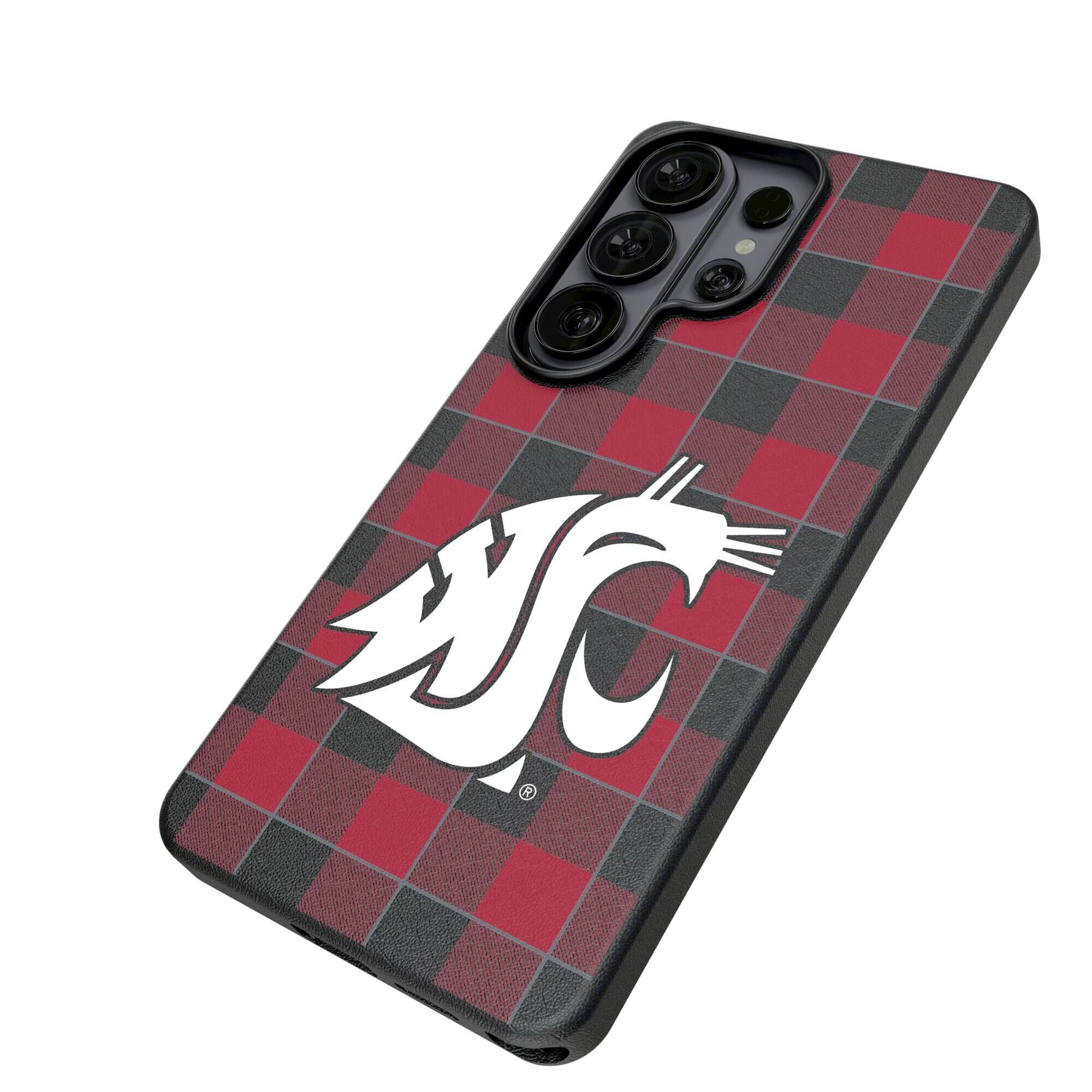 Alt View 1. Keyscaper - Washington State Cougars Plaid Galaxy Magnetic Bump Case - S26 - Black.