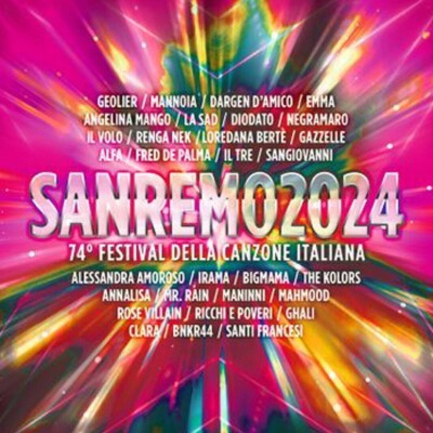 Sure, here is the corrected and grouped text:

---

**SANREMO 2024**  
74° FESTIVAL DELLA CANZONE ITALIANA

**First Group:**  
GEOLIER / MANNIOIA / DARGEN D'AMICO / EMMA ANGELINA MANGO / LA SAD / DIODATO / NEGRAMARO / IL VOLO / RENGA NEK / LOREDANA BERGE / GAZZELLE / ALFA / FRED DE PALMA / IL TRE / SANGIOVANNI

**Second Group:**  
ALESSANDRA AMOROSO / IRAMA / BIGMAMA / THE KOLORS / ANNALISA / MR. RAIN / MANINNI / MAHMOOD / ROSE VILLAIN / RICCHI E POVERI / GHALI / CLARA / BNKR44 / SANTI FRANCESI

---