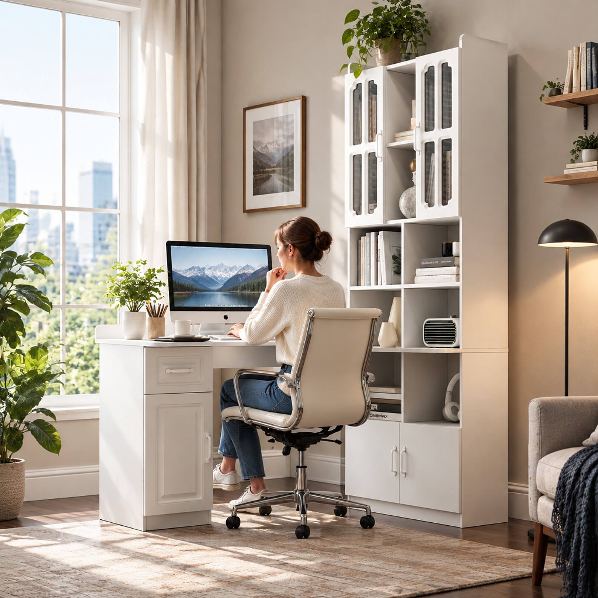RYHNUYNE L Shaped Corner Computer Desk, 15mm Particle Board Workstation ...