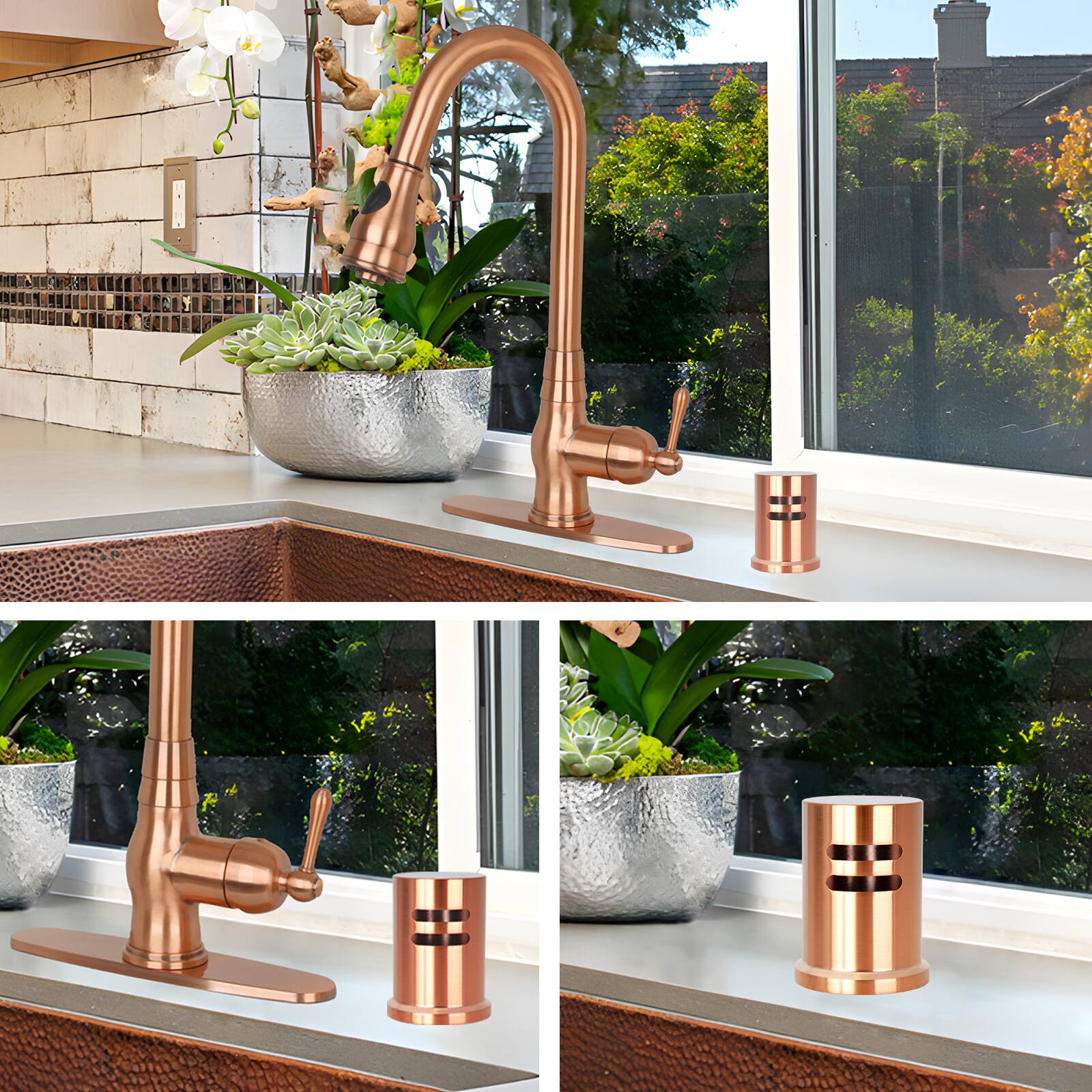 Alt View 6. Akicon - Akicon Solid Brass Air Gap Cover for Kitchen Dishwasher in Copper - Copper.