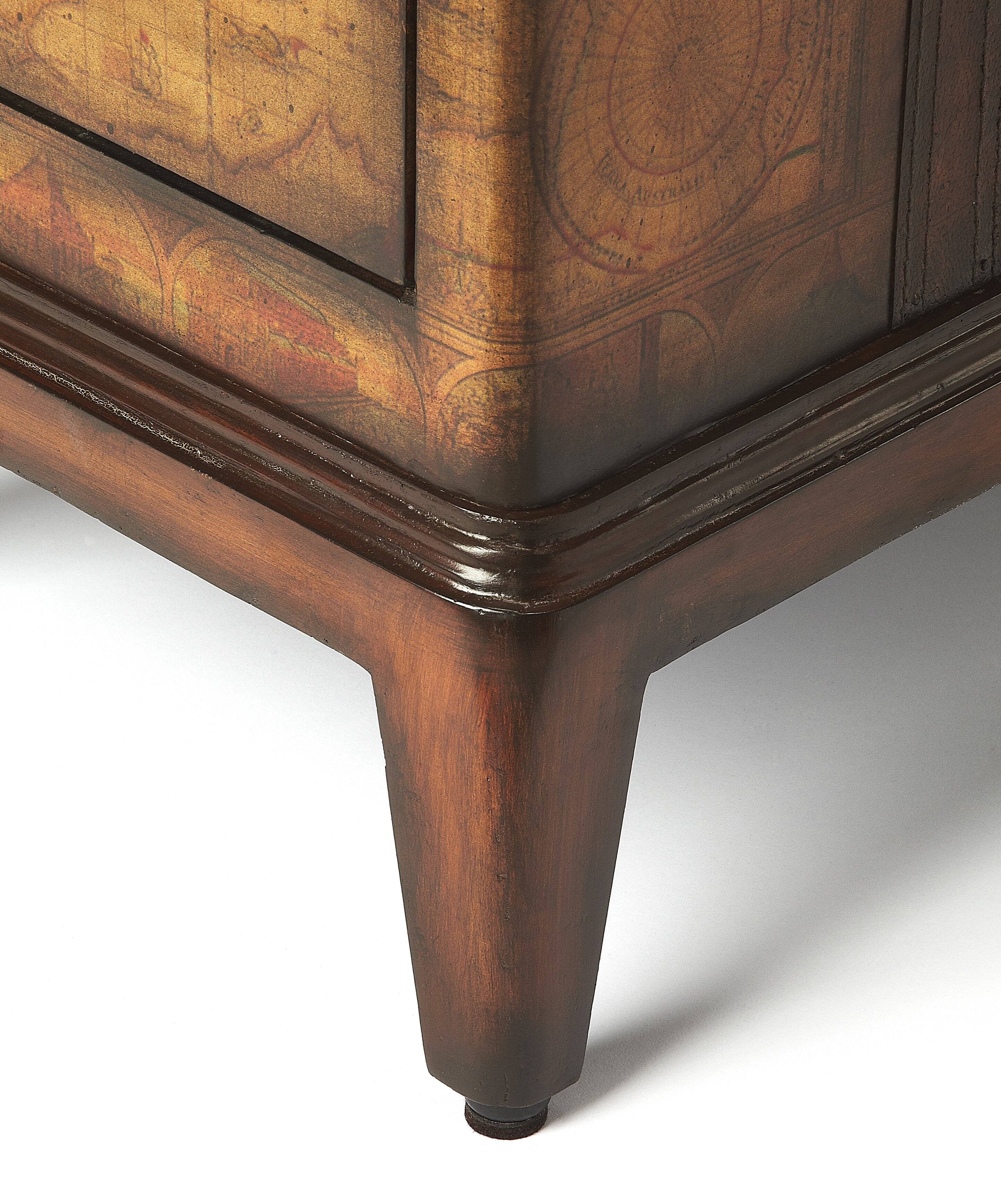 Alt View 1. Butler Specialty - Vasco 13 in. W Rectangular Wood Old World Map 2 Drawer Side Table - Medium Brown.