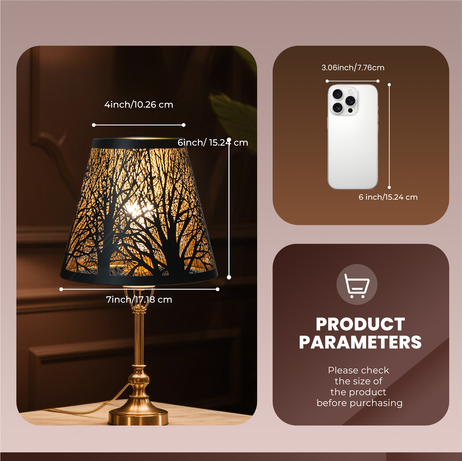 3.06inch/7.76cm, 4inch/10.26 cm, 6inch/15.24 cm, 6 inch/15.24 cm, 7inch/17.18 cm, PRODUCT PARAMETERS, Please check the size of the product before purchasing