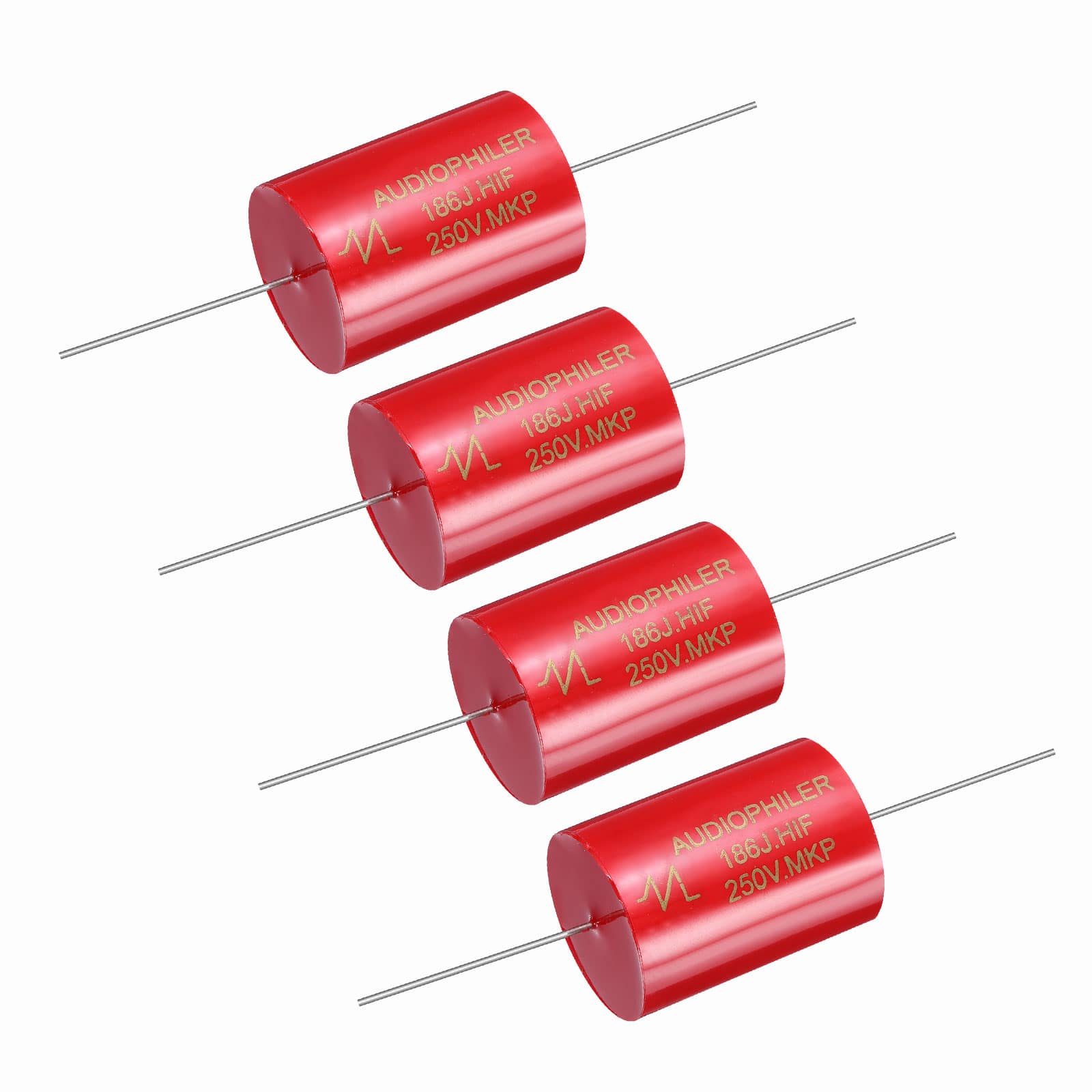 Unique Bargains - 4pcs 18uF 250V Axial MKP Film Capacitor for Audio Speaker Crossover Frequency Divider - Red